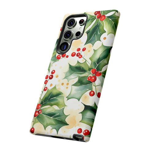 Christmas Holly on a Golden Background - Impact Resistant Phone Case